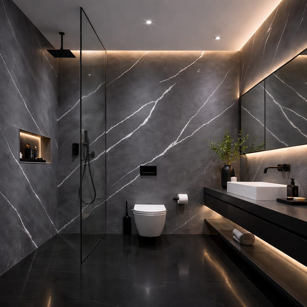 Panel PVC Pared Efecto Mármol Negro Rayo Alto Brillo 260x120 cm