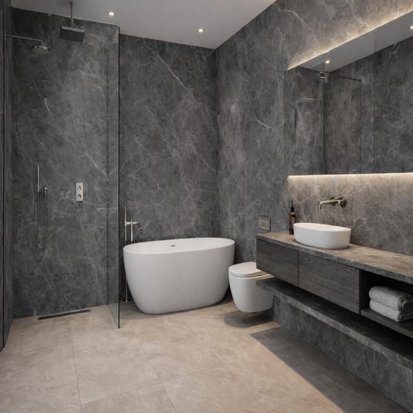 Panel PVC de pared de losa de mármol brillante  Grey 260x120x0,30cm