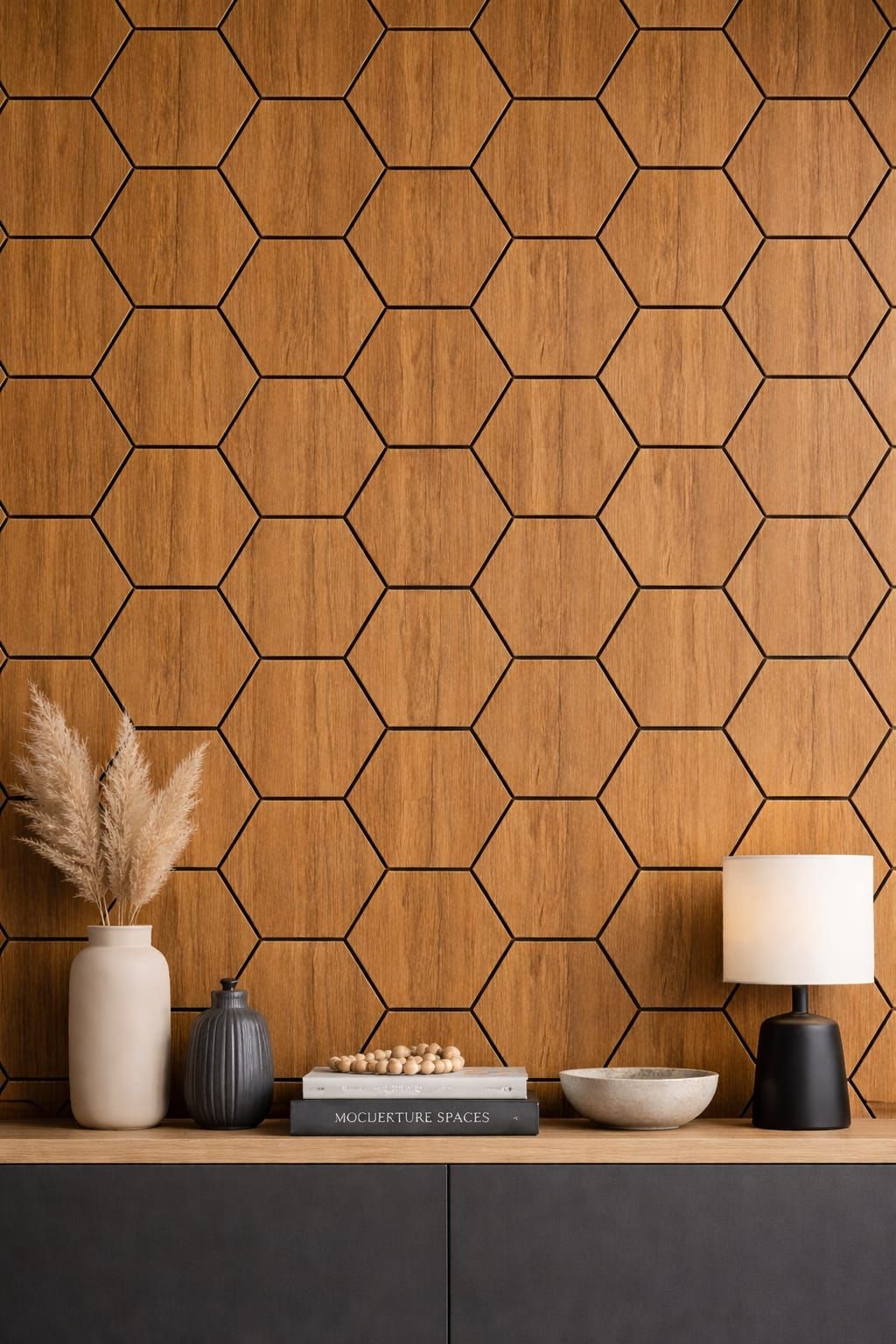 Panel acústico hexagonal para pared, fonoabsorbente, efecto roble, juego de 12 piezas, 660×810×18MM
