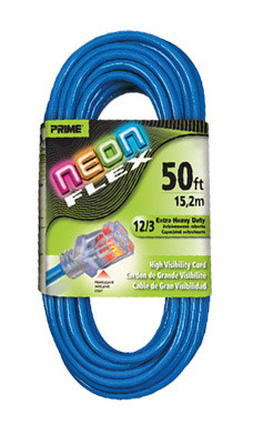 Prime Neon Flex Cord - 50ft 12/3 SJTW Neon Blue