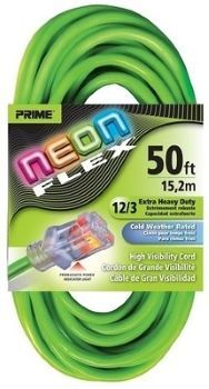 Prime Neon Flex Cord - 50ft 12/3 SJTW Neon Green