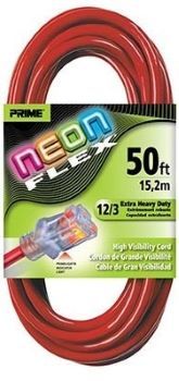Prime Neon Flex Cord - 50ft 12/3 SJTW Neon Red