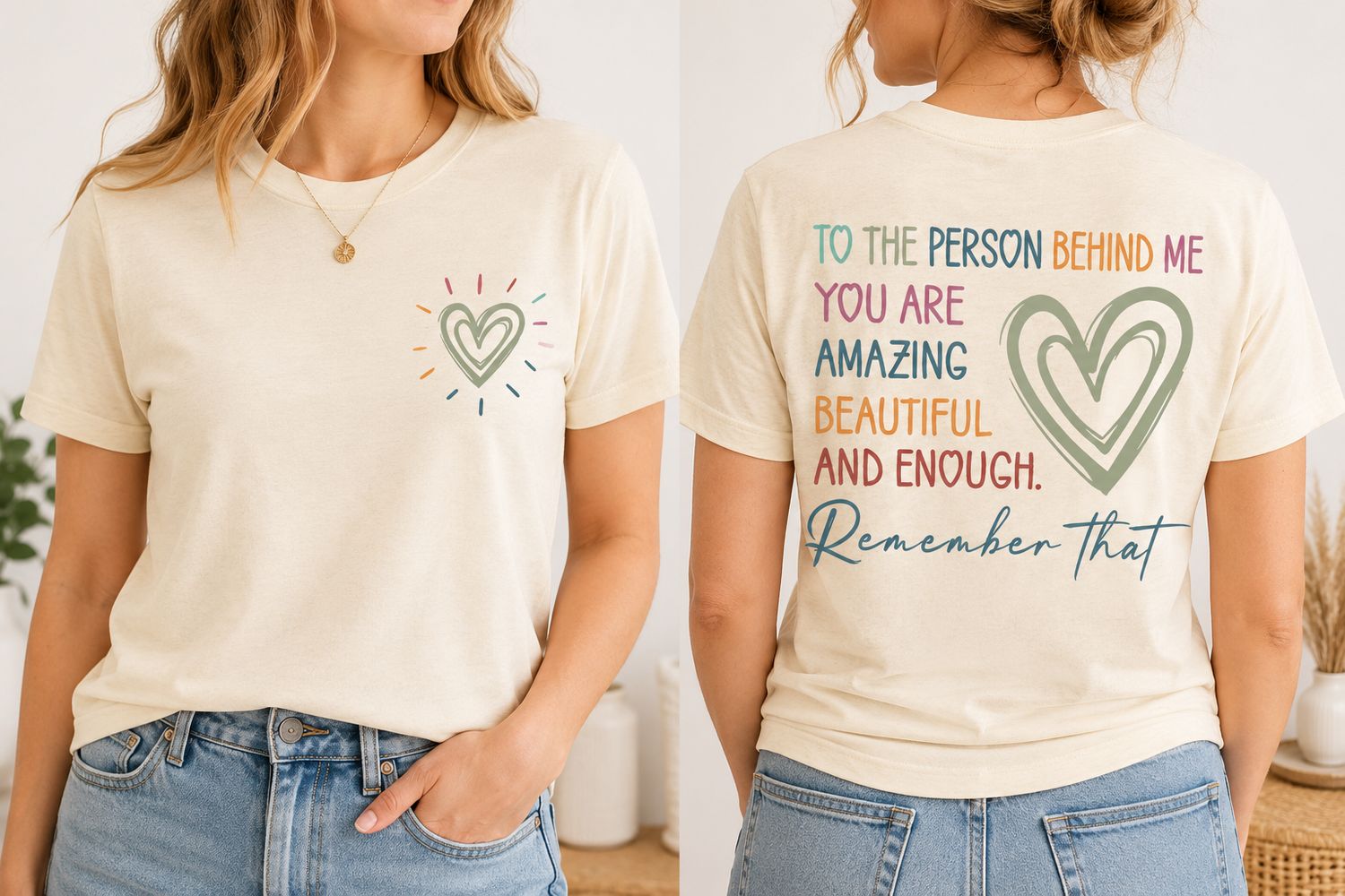 You Are Amazing, Beautiful and Enough Inspirational T-Shirt – Front &amp; Back Design
