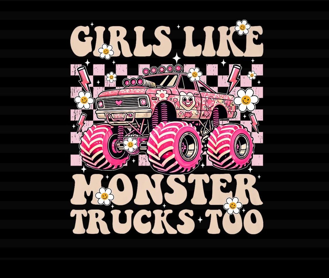 Girls Like Monster Trucks Too Shirt – Pink Monster Truck Graphic Tee