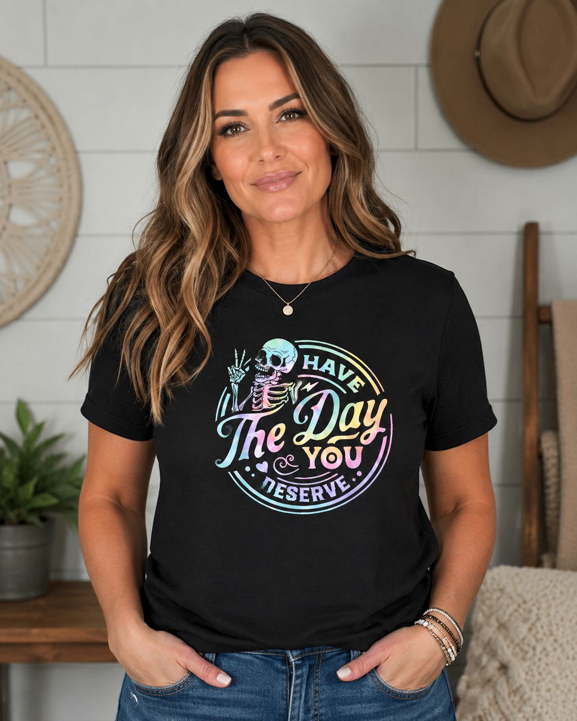 Have The Day You Deserve Skeleton Shirt, Pastel Gothic Tee, Funny Skull Graphic T-Shirt, Trendy Black Halloween