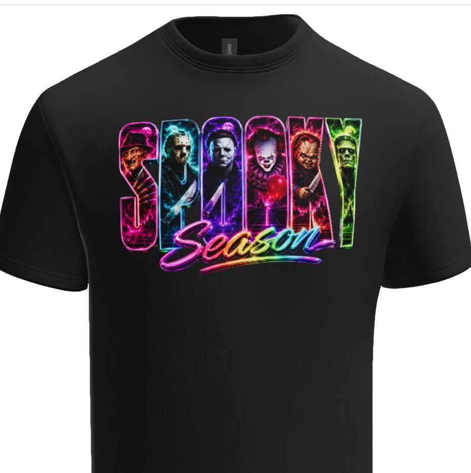 Spooky Season Horror Characters Neon Halloween T-Shirt