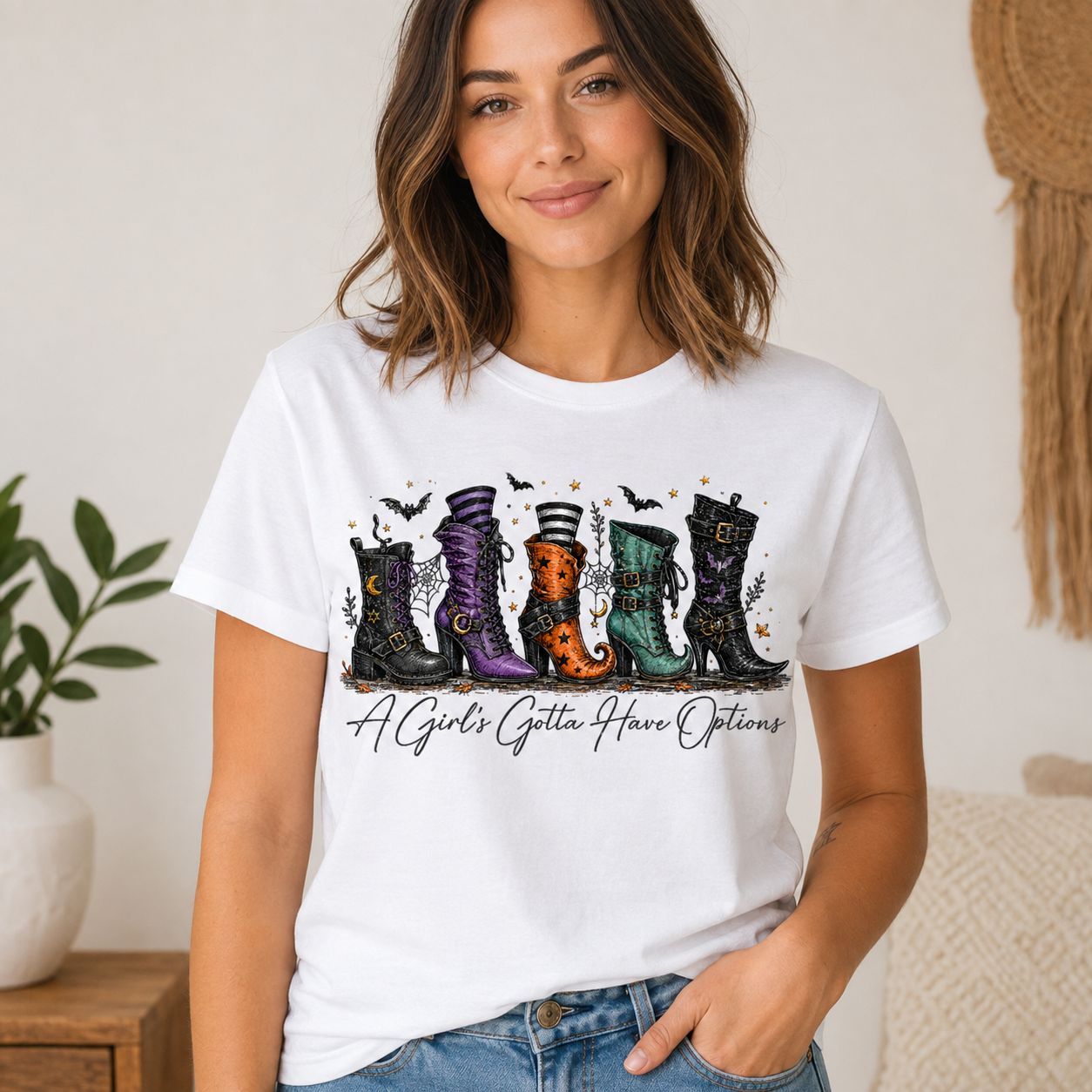 A Girl’s Gotta Have Options Shirt – Colorful Witch Boots Halloween T-Shirt