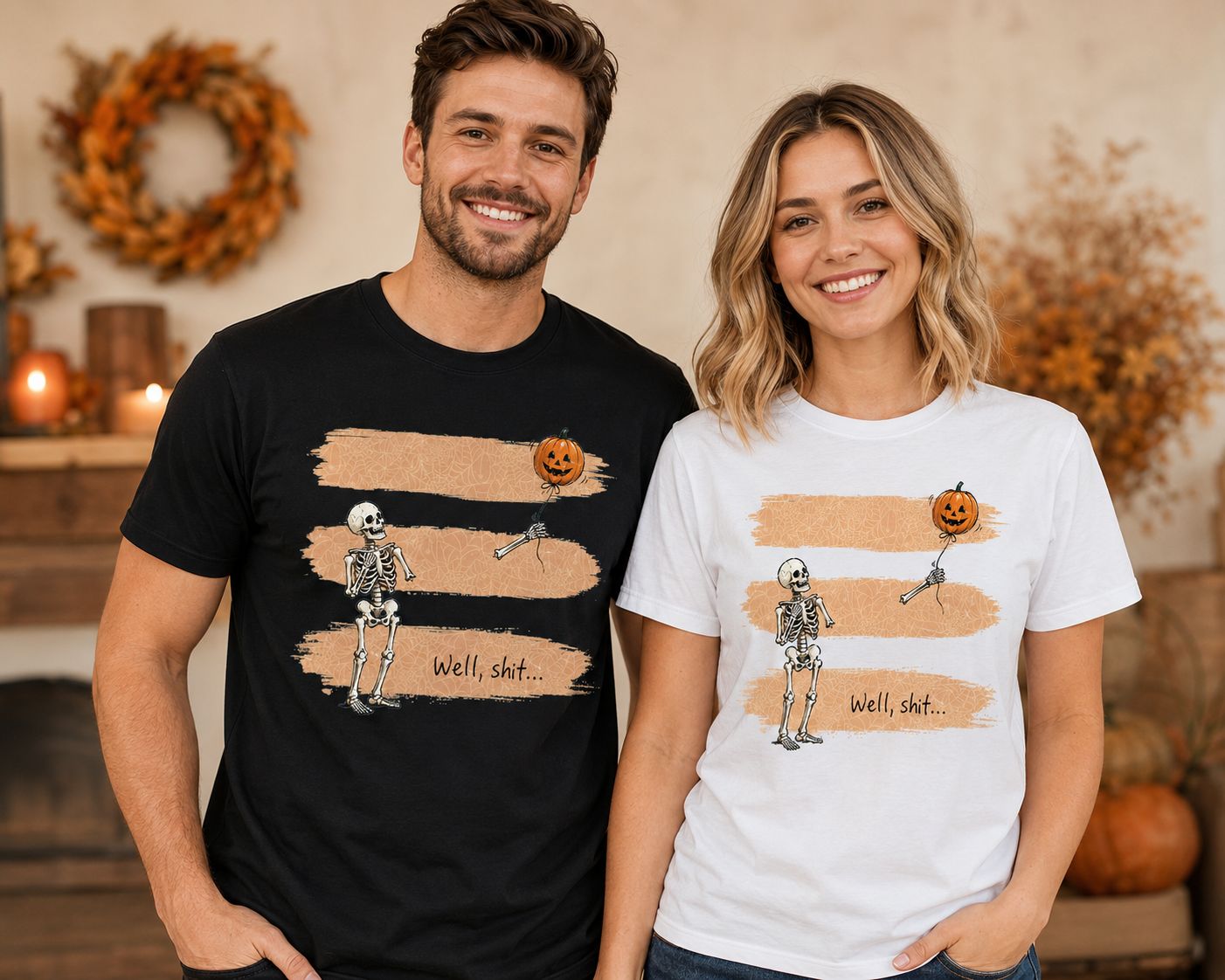 Title: Funny Halloween Skeleton Shirt – “Well, Shit…” Pumpkin Graphic Tee