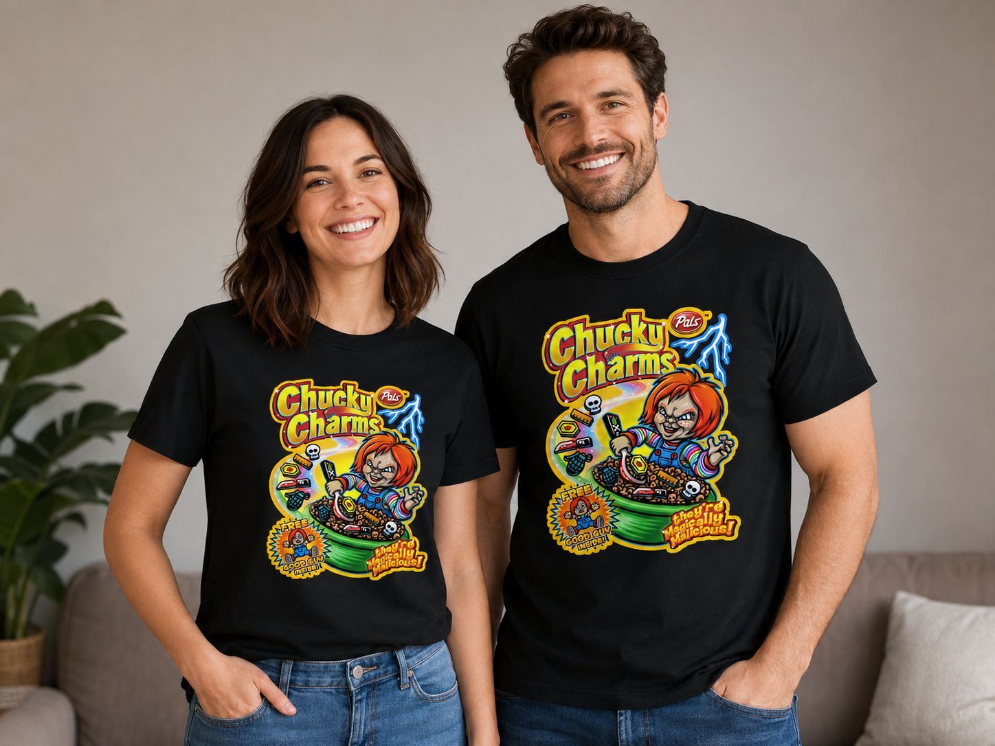 Chucky Charms Horror Parody Black T-Shirt – Funny Retro Cereal Halloween Tee