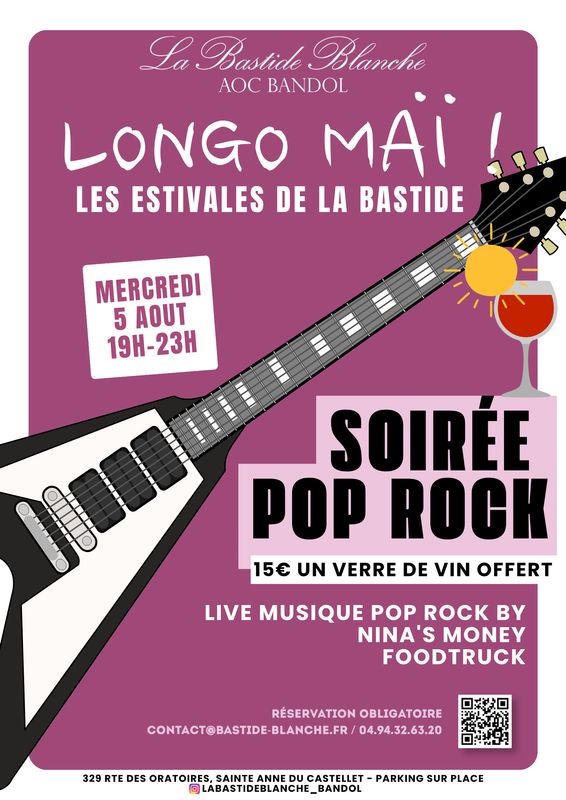 Soirée Pop Rock  Longo Maï Mercredi 05 août