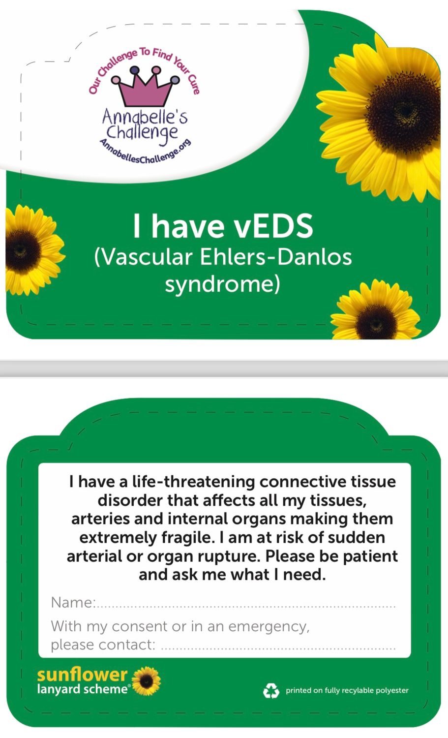 Sunflower Lanyard &amp; VEDS Awareness Card