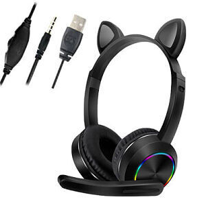 Audifonos RGB con microfono y orejas negro