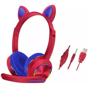 Audifonos RGB con microfono y orejas rojo