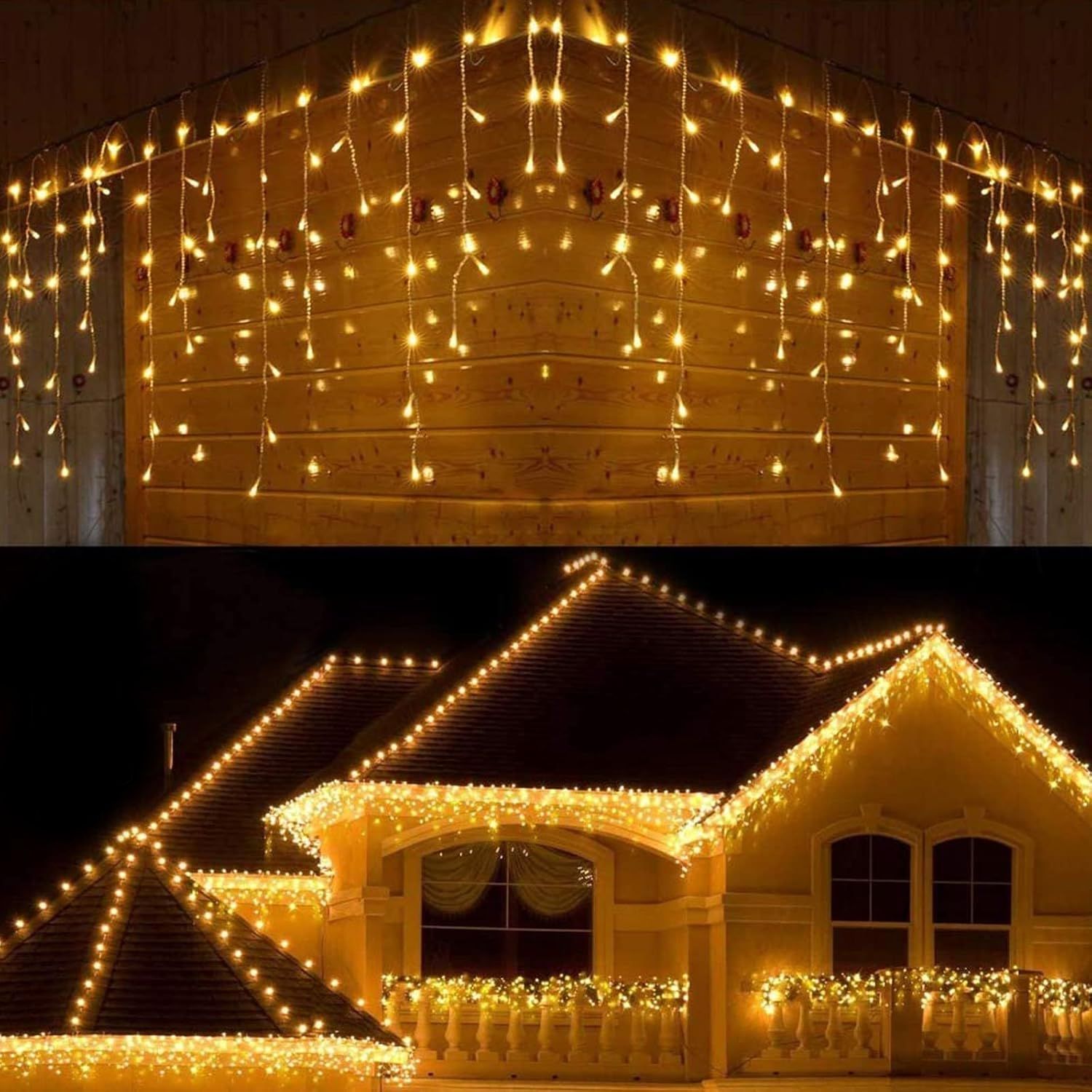 Luces navideñas tipo cascada amarillas 6 metros