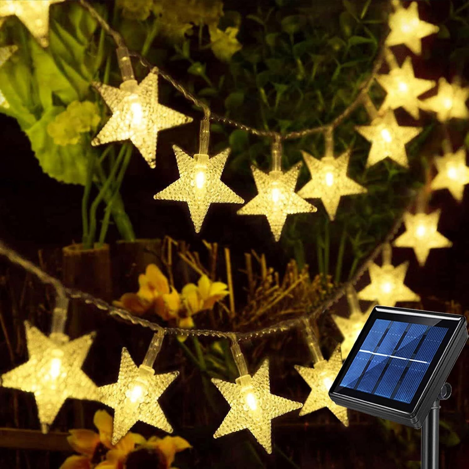 Luces navideñas solares amarillas 6 metros