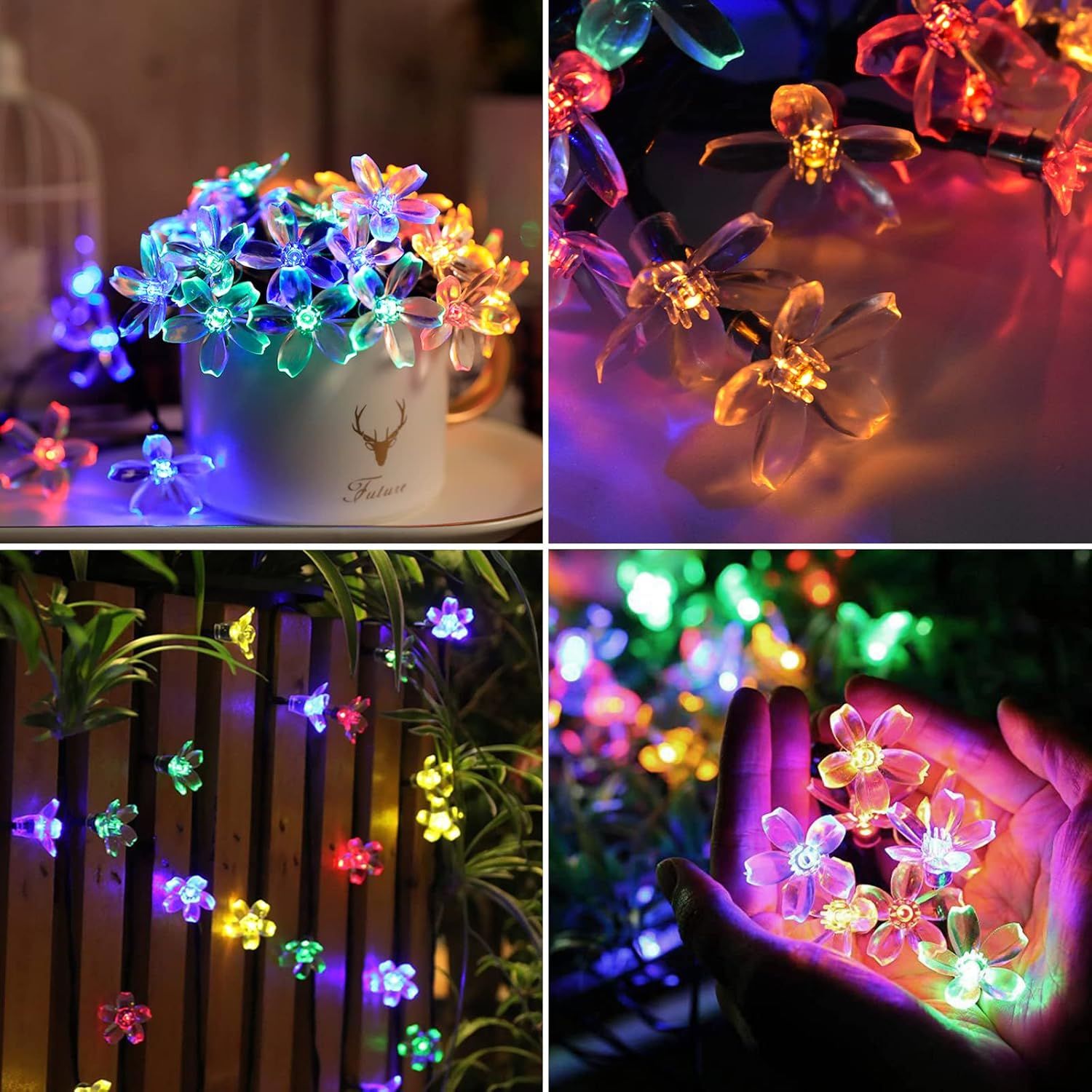 Luces navideñas colores USB flores