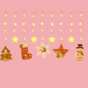 Luces LED de cascada, estrellas y figuras amarillas