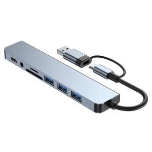 Hub Tipo C 8 en 1: 4USB+microSD+SD