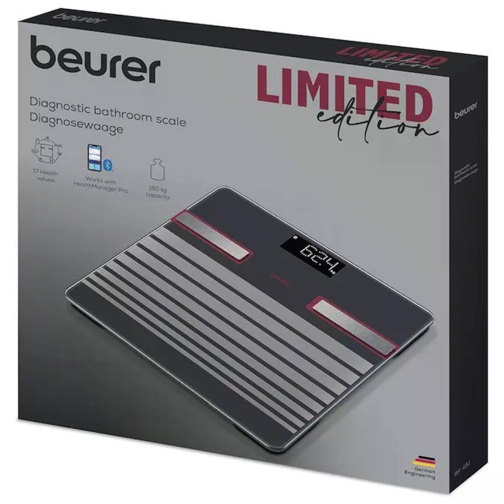 Beurer BF451BT Bilancia Pesapersone Diagnostica Bluetooth 17 Parametri BIA 8 Utenti 180 Kg colore Nero