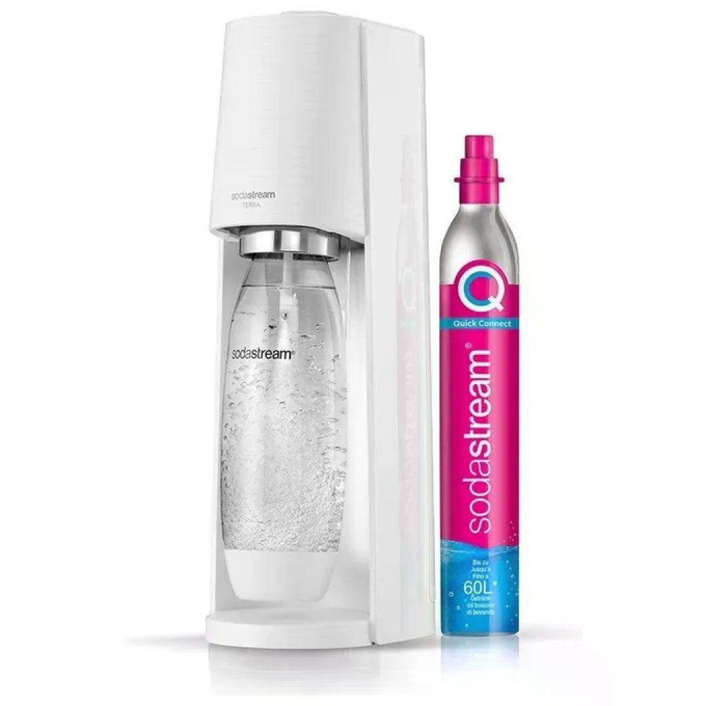 SodaStream 1012811440 Terra Gasatore d'Acqua con Bottiglia 1L e Cilindro CO2 Quick Connect 60L colore Bianco SodaStream 1012811440 Terra Gasatore d'Acqua con Bottiglia 1L e Cilindro CO2 Quick Connect 60L colore Bianco
