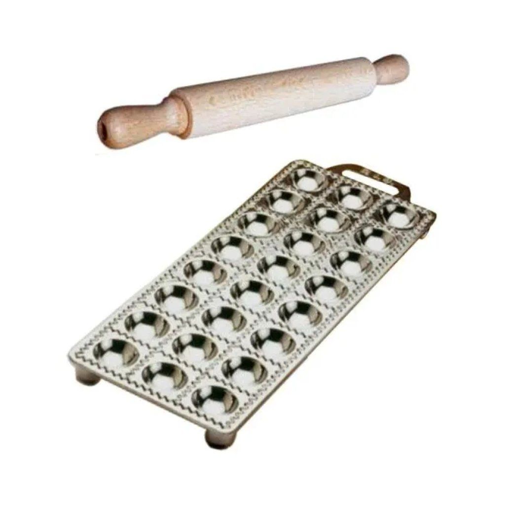 Ottinetti Stampo per 12 Agnolotti con Rullo in Legno