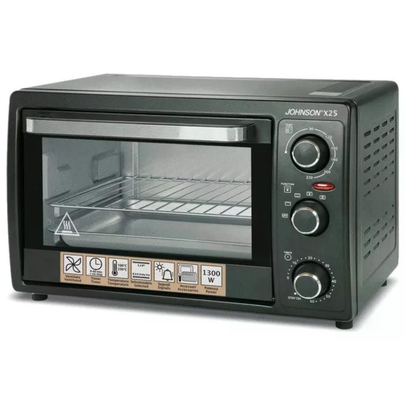 Johnson F25 Forno Elettrico Statico e Ventilato 25 L, 1300 W, 6 Funzioni, Nero Johnson F25 Forno Elettrico Statico e Ventilato 25 L, 1300 W, 6 Funzioni, Nero