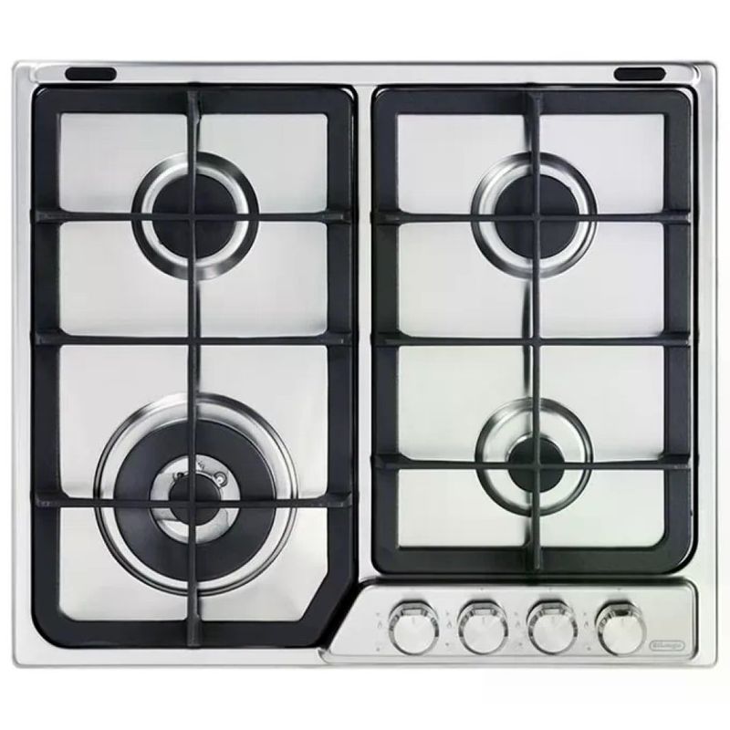 DELONGHI De’Longhi PFI46GH Piano Cottura a Gas 60 cm, 4 Fuochi, Griglie in Ghisa, Acciaio Inox