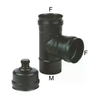 MARAL Gomito a T inox 8 mm MFF per sistema pellet acciaio inossidabile resistente 300°C con tappo