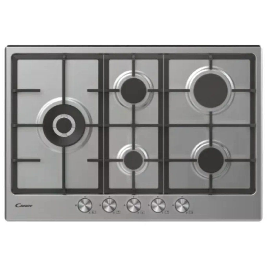Candy CHG7WL4WTX Piano Cottura a Gas 5 Fuochi, 74,5 cm, Acciaio Inox