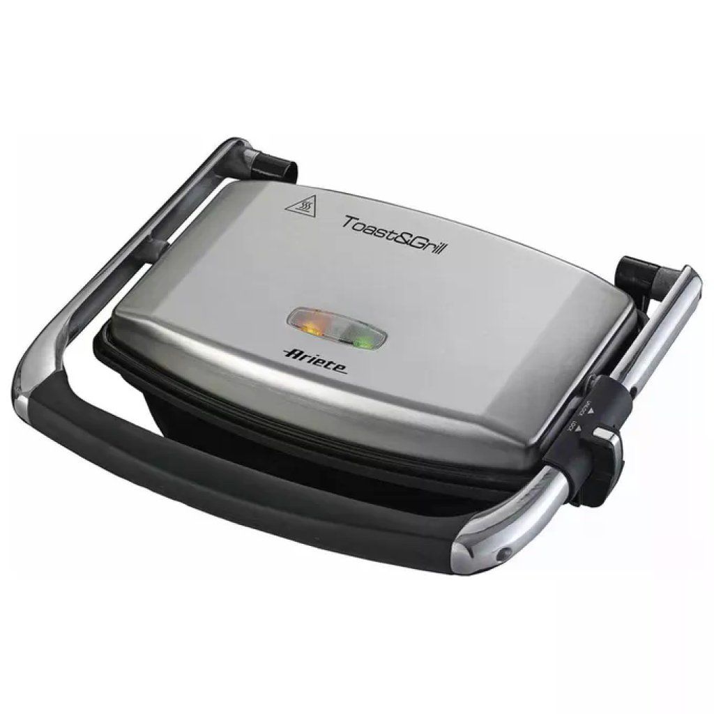 Ariete 1911 Toast&Grill Slim – Tostiera elettrica 1000 W, piastre antiaderenti rigate, argento