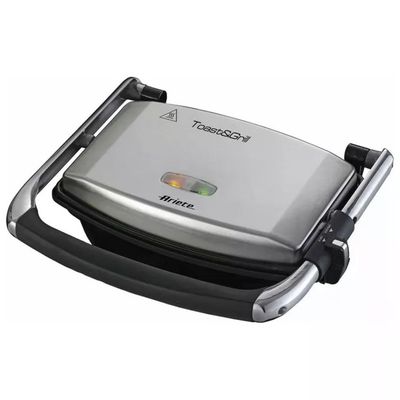 Ariete 1911 Toast&Grill Slim – Tostiera elettrica 1000 W, piastre antiaderenti rigate, argento
