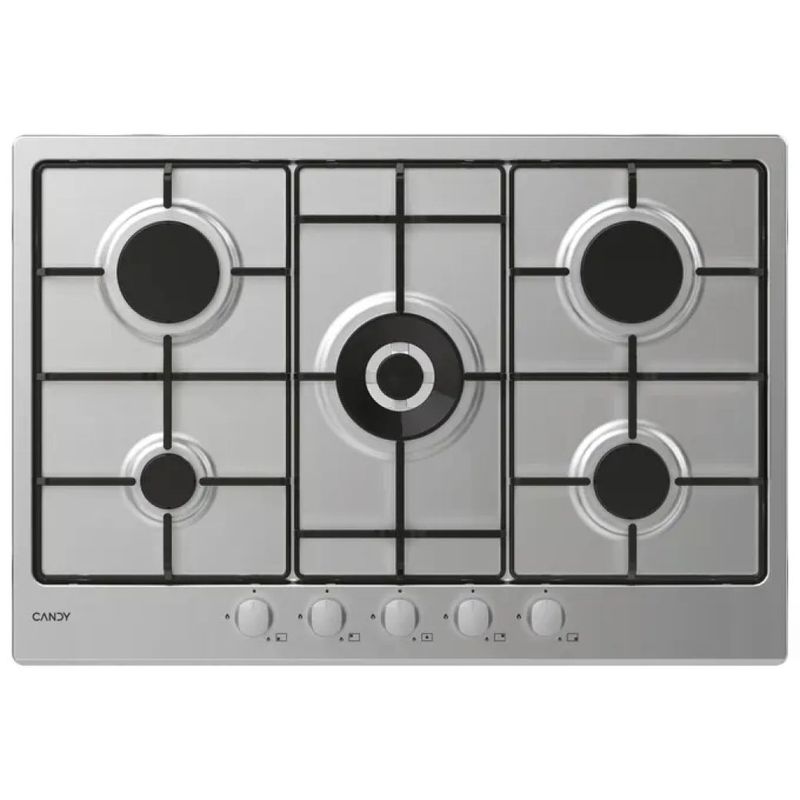 Candy CHW74WX Idea – Piano cottura a gas 75 cm, 5 fuochi, acciaio inox