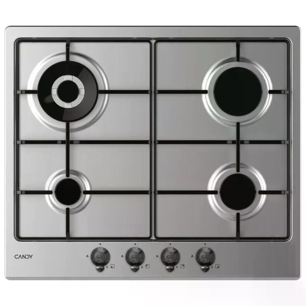 Candy Classic CHW6BR4WTX Piano cottura a gas 60 cm, 4 fuochi, Wok 4000 W, inox