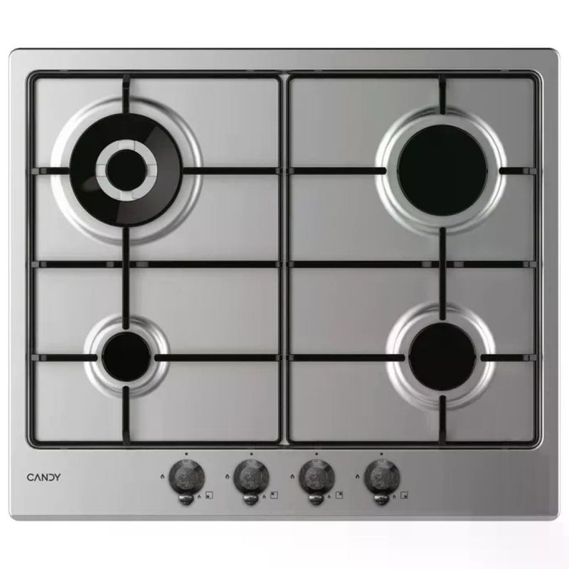 Candy Classic CHW6BR4WTX Piano cottura a gas 60 cm, 4 fuochi, Wok 4000 W, inox