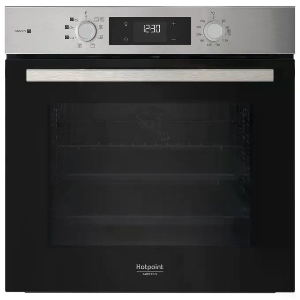 Hotpoint HAO 255HS X Forno da Incasso Ventilato 71 L, Classe A, Grill e Pulizia a Vapore, Nero e Inox