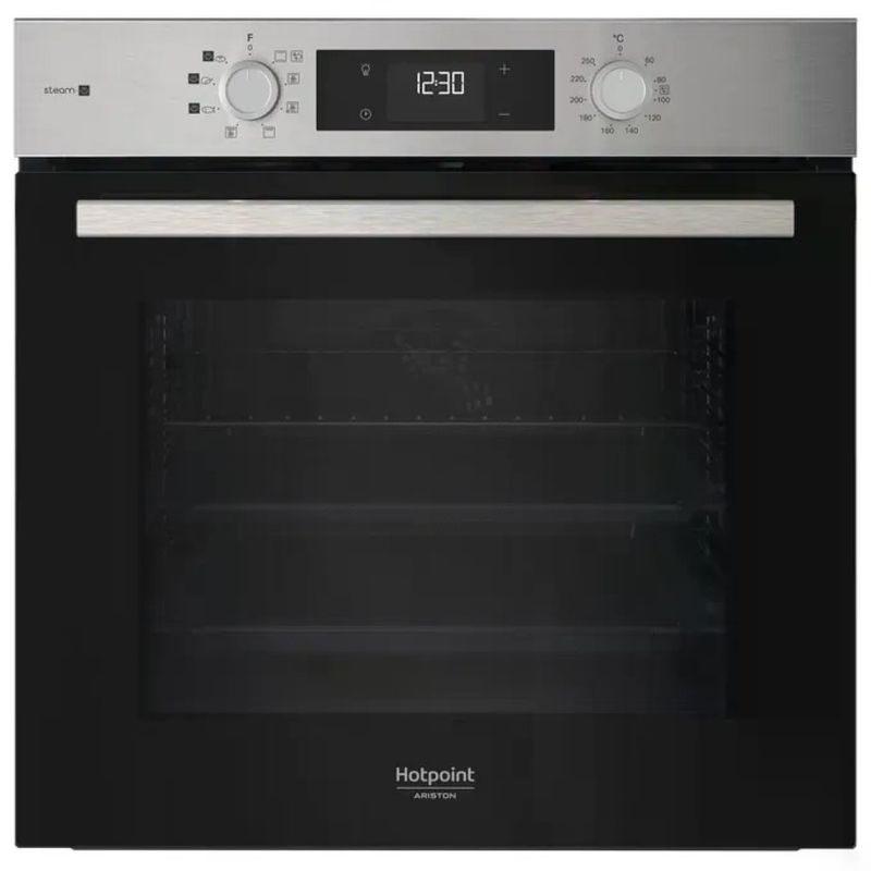 Hotpoint HAO 255HS X Forno da Incasso Ventilato 71 L, Classe A, Grill e Pulizia a Vapore, Nero e Inox