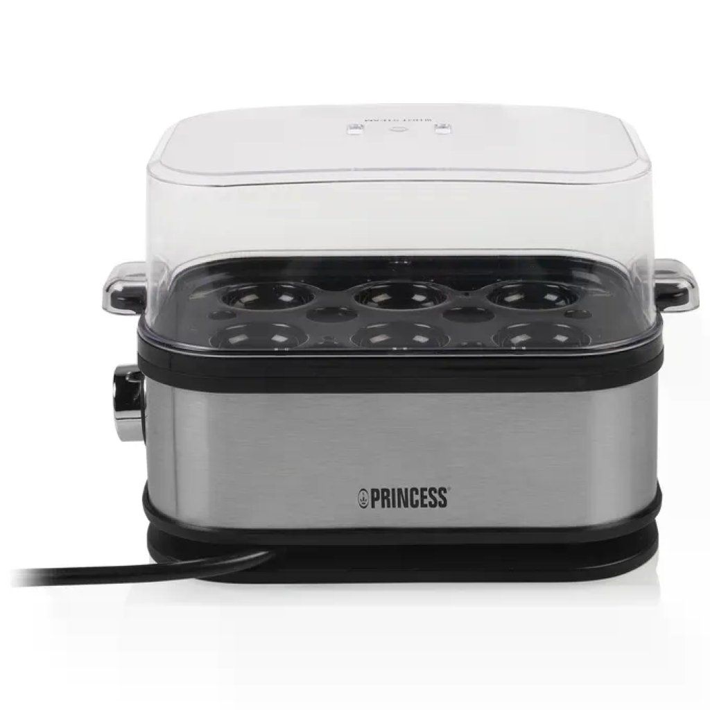 Princess 01.262046.01.001 Cuociuova elettrico per 6 uova, 400 W, nero e argento