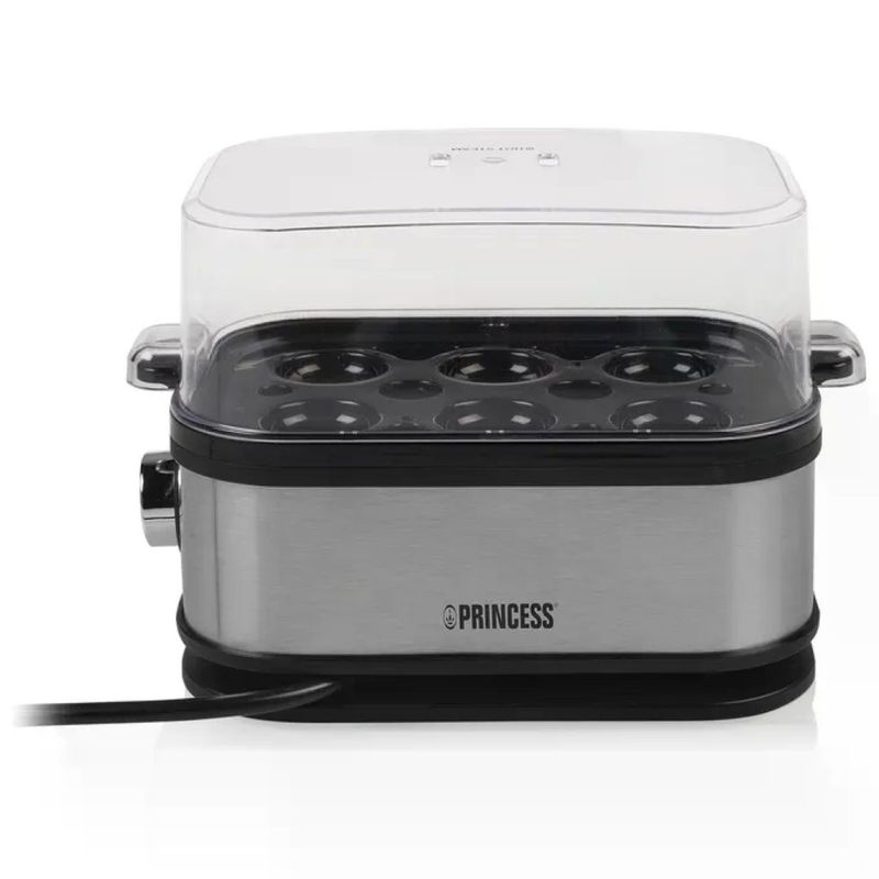 Princess 01.262046.01.001 Cuociuova elettrico per 6 uova, 400 W, nero e argento