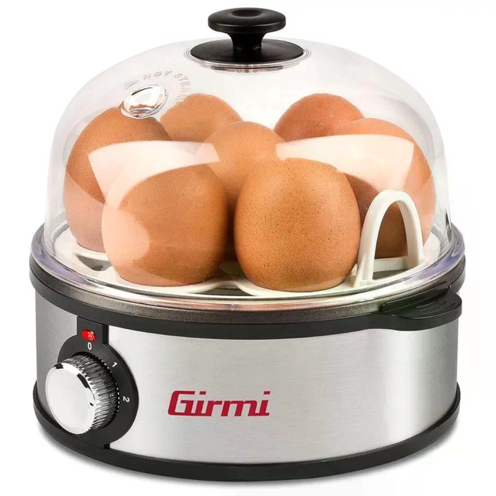 Girmi CU2500 Cuociuova a Vapore fino a 7 Uova 360W Cottura al Tegamino Piastra Antiaderente Corpo Inox