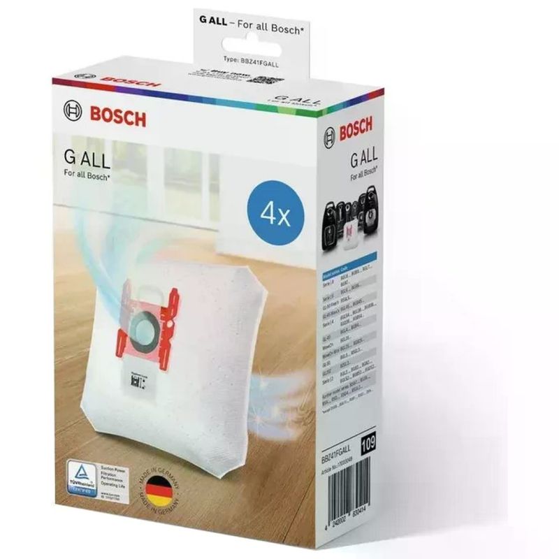 Bosch PowerProtect BBZ41FGALL Sacchetti Aspirapolvere Serie G, 4 Sacchetti e Microfiltro