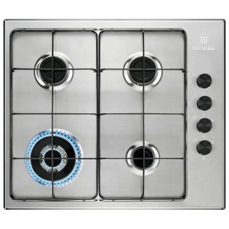 Electrolux EGS6414X Piano Cottura a Gas 60 cm, 4 Fuochi, Bruciatore Wok 4000 W, Inox
