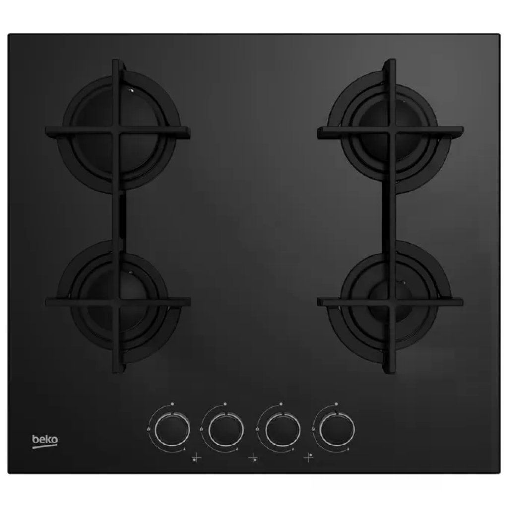 Beko HILG64225SB Piano cottura a gas da incasso 60 cm, 4 fuochi, griglie in ghisa, nero