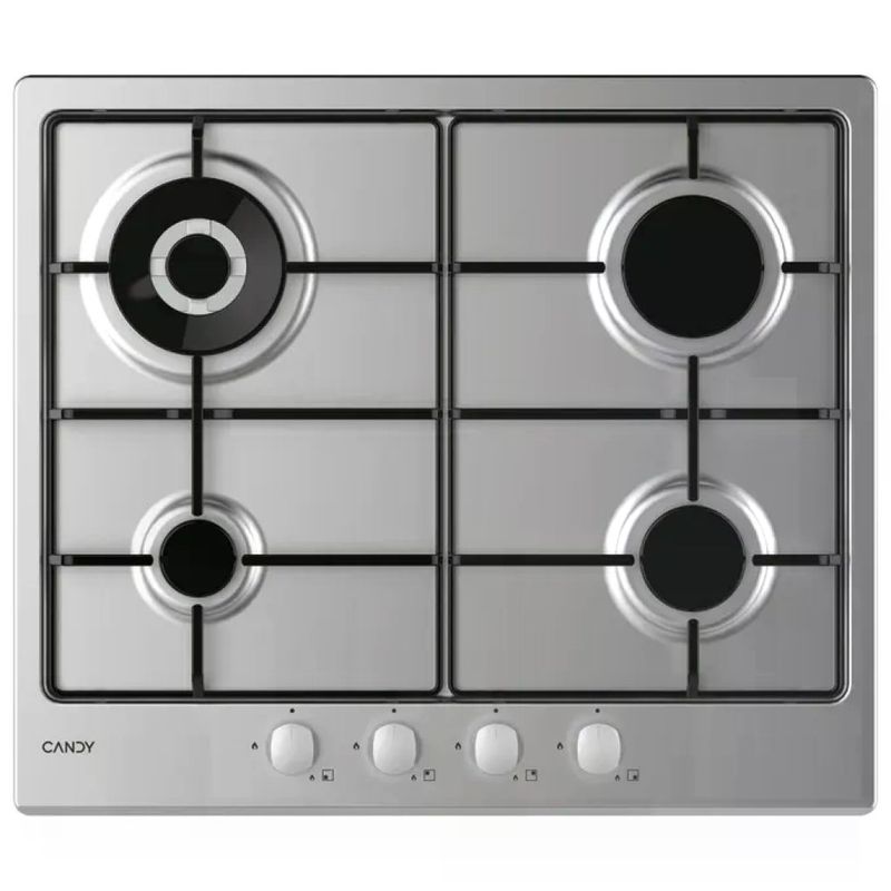 Candy CHW6BR4WX Idea – Piano cottura a gas 60 cm, 4 fuochi, acciaio inox