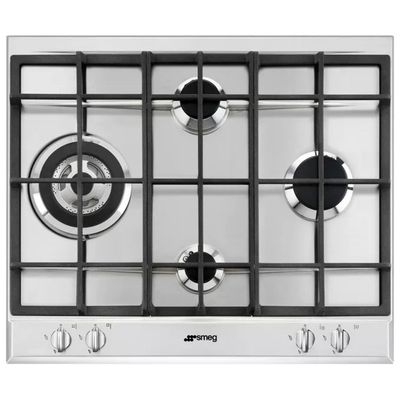 SMEG P261XGH Selezione Piano Cottura a Gas 60 cm, 4 Fuochi, Griglie in Ghisa, Acciaio Inox