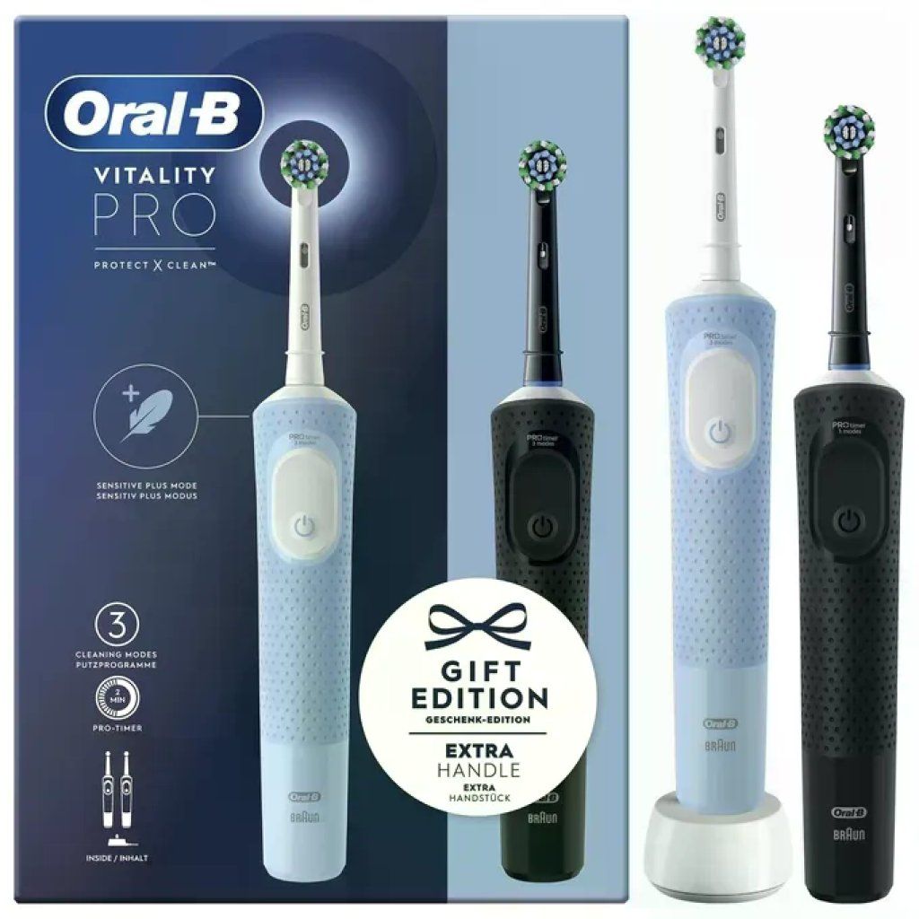 BRAUN Oral-B Vitality Pro Duo – Set 2 spazzolini elettrici, nero e azzurro