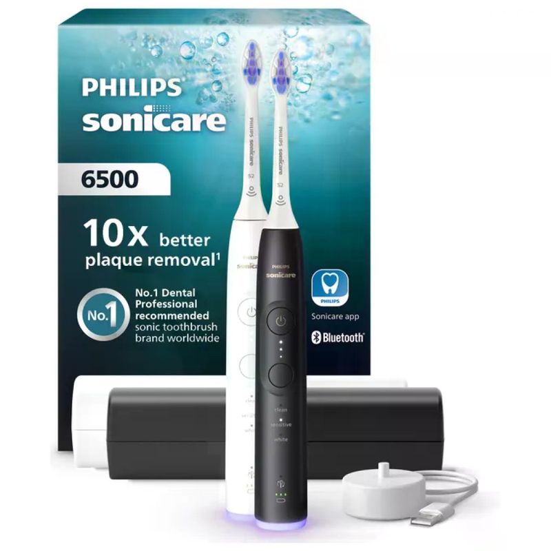 Philips Sonicare 6500 Set 2 Spazzolini Sonici Bianco e Nero HX7419/01 Philips Sonicare 6500 Set 2 Spazzolini Sonici Bianco e Nero HX7419/01