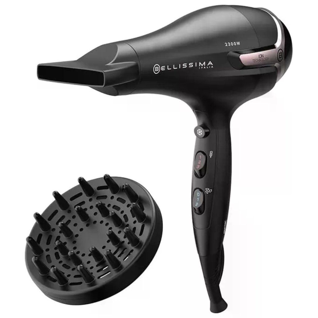 Imetec K9 2500 Asciugacapelli 2300 W con Ioni, Diffusore e Concentratore – Nero
