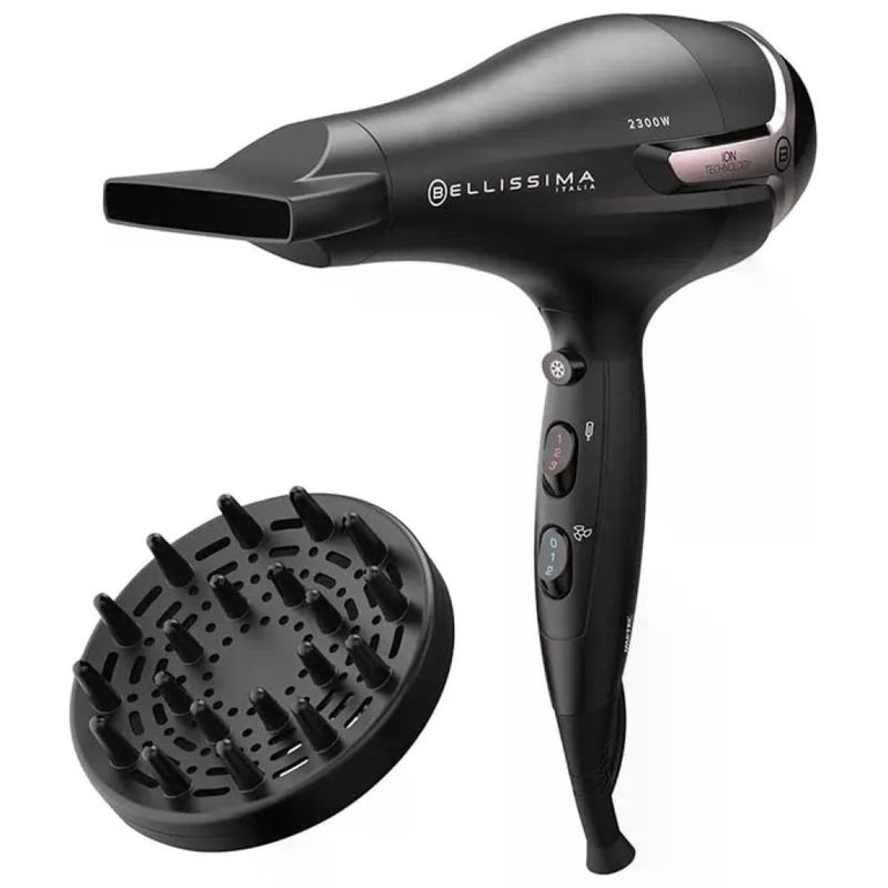 Imetec K9 2500 Asciugacapelli 2300 W con Ioni, Diffusore e Concentratore – Nero