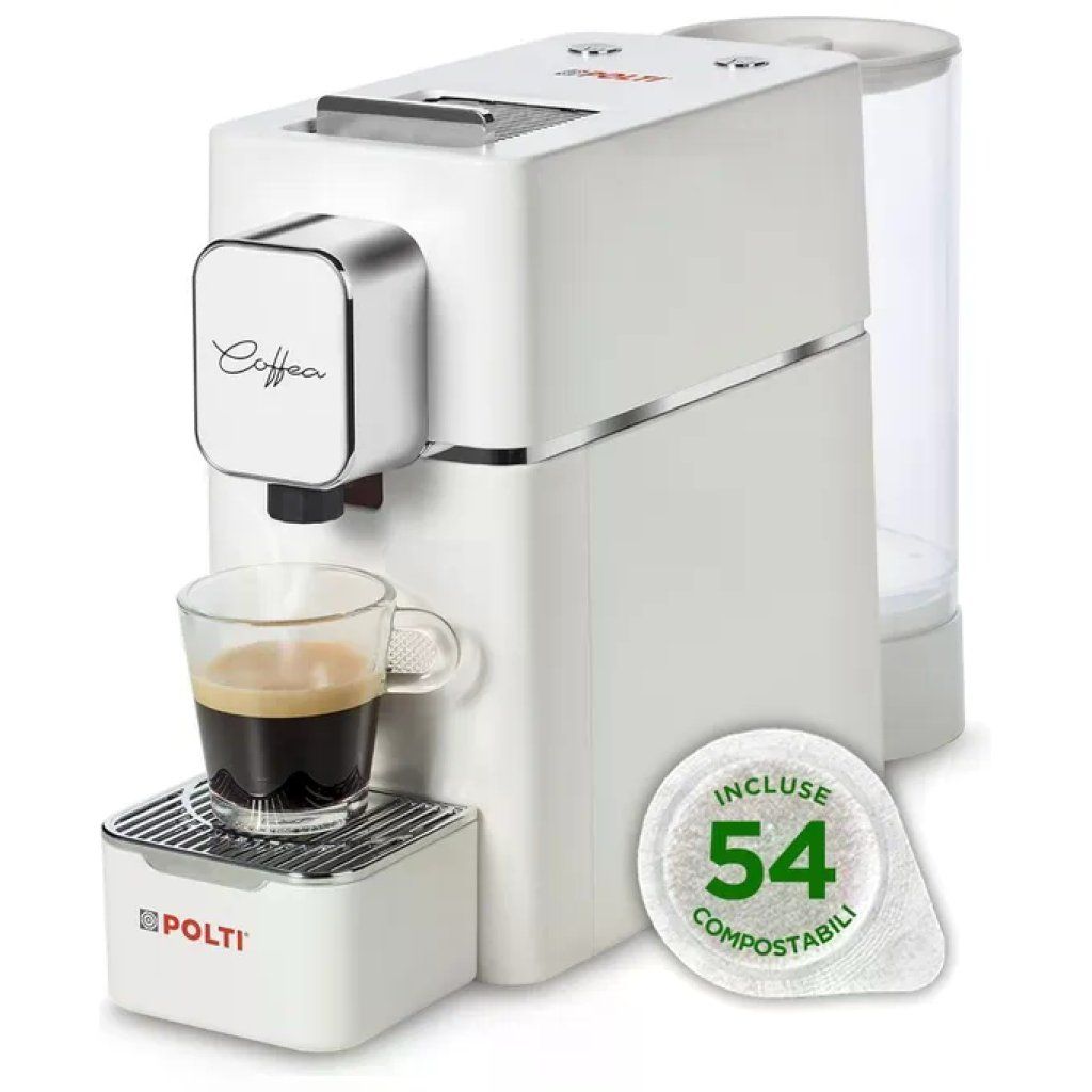 Polti Coffea S15W – Macchina da caffè a cialde E.S.E., bianca, 1400 W, con 54 cialde