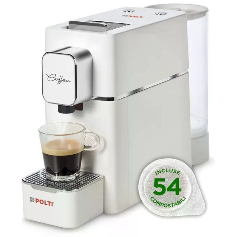 Polti Coffea S15W – Macchina da caffè a cialde E.S.E., bianca, 1400 W, con 54 cialde